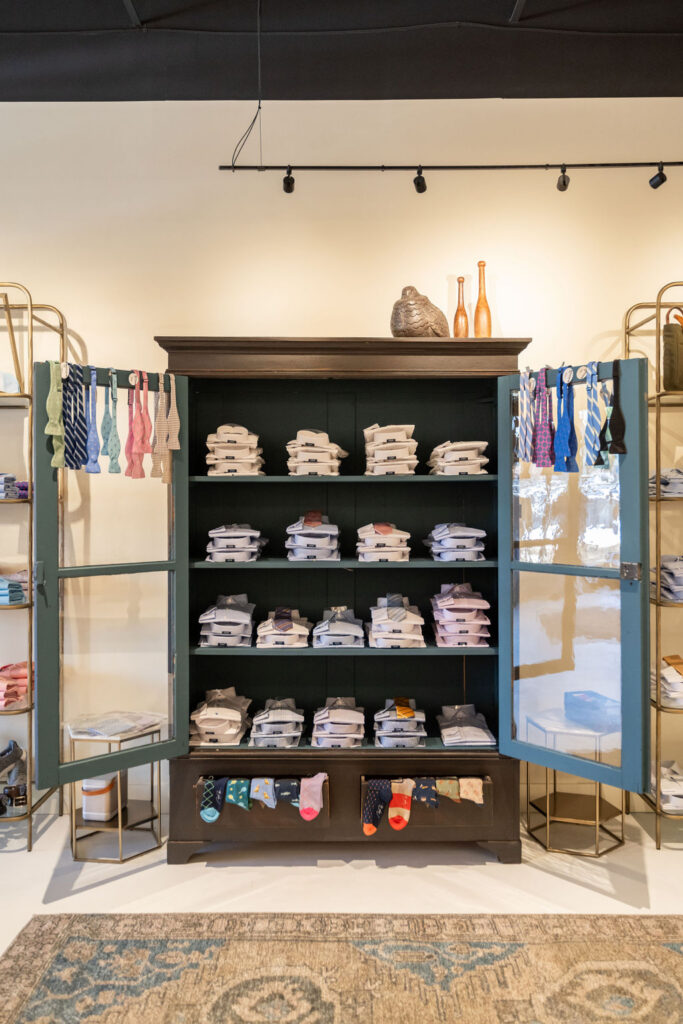 Cabinet display shelf at Sam Howard Men's Clothier in Greensboro