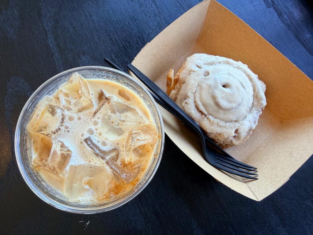 Home Grounds Greensboro NC inside cafe coffee shop latte and cinnamon roll