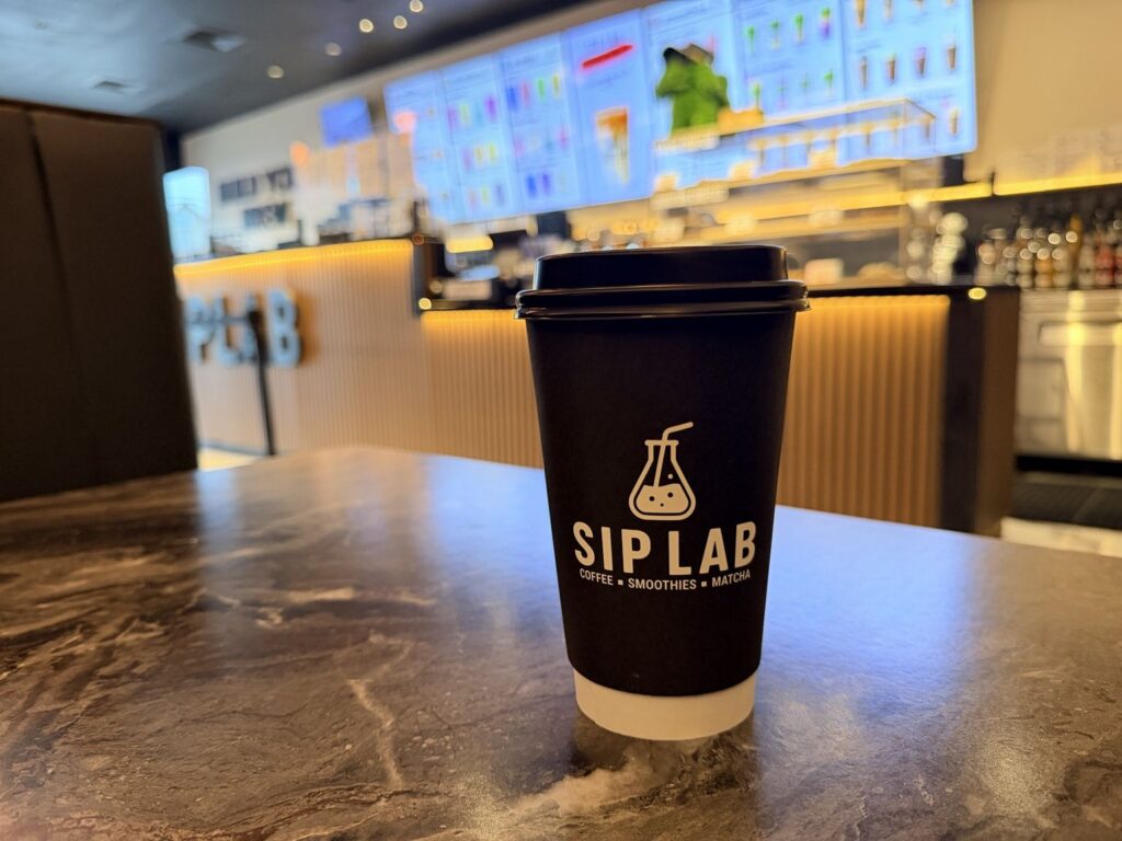 Coffee on table at SipLab Coffee Shop in Greensboro NC